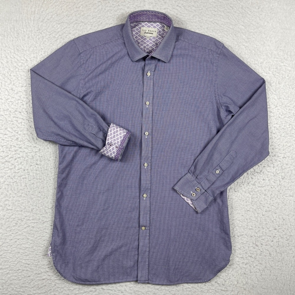 Ted Baker Button Up Shirt Mens 16 32/33 Purple Endurance Micro Flip Cuff Preppy